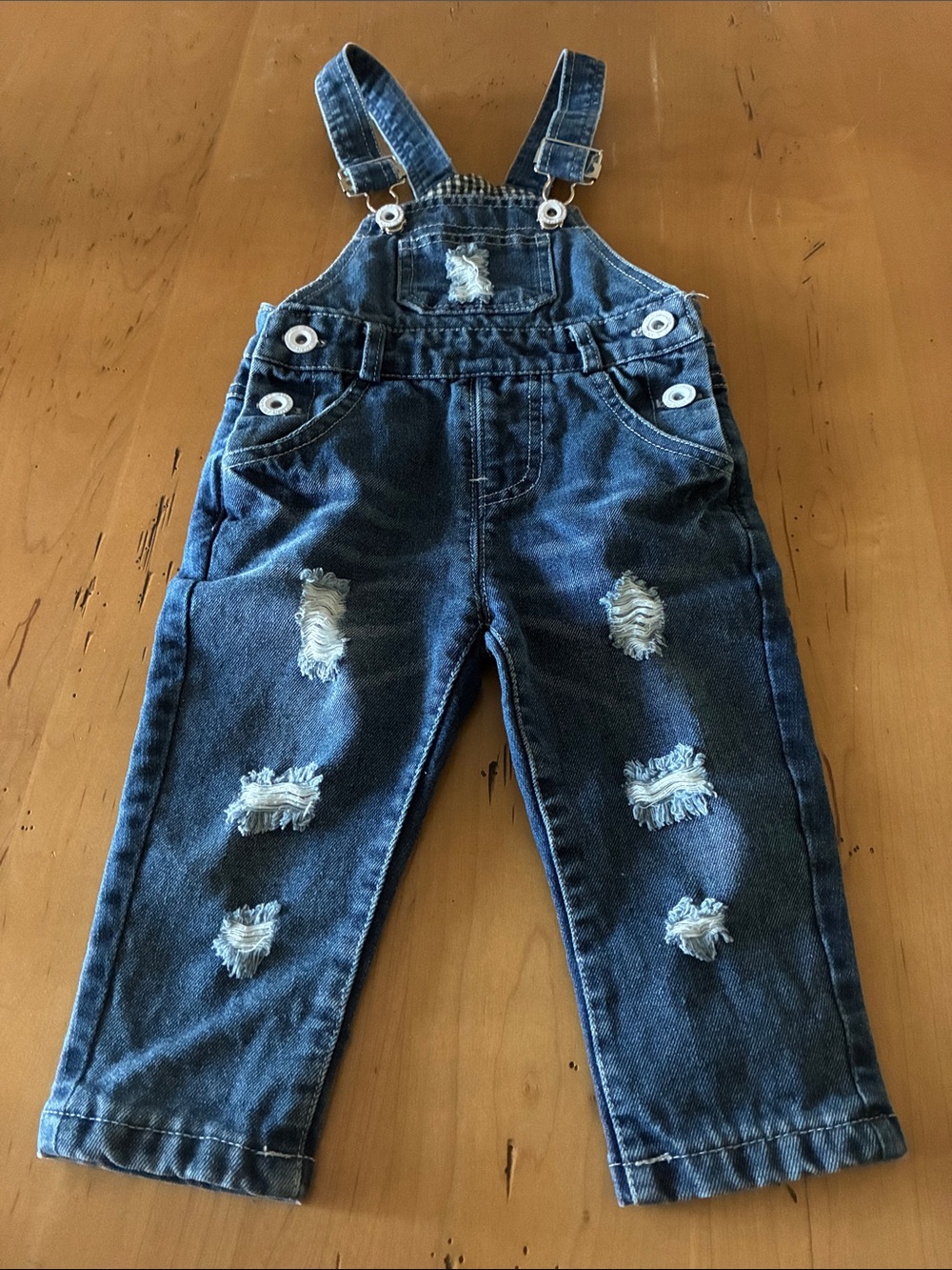 KIDSCOOL SPACE EUC Distressed Denim Overalls in Dark Blue W/Belt Loops Sz 6-12mo